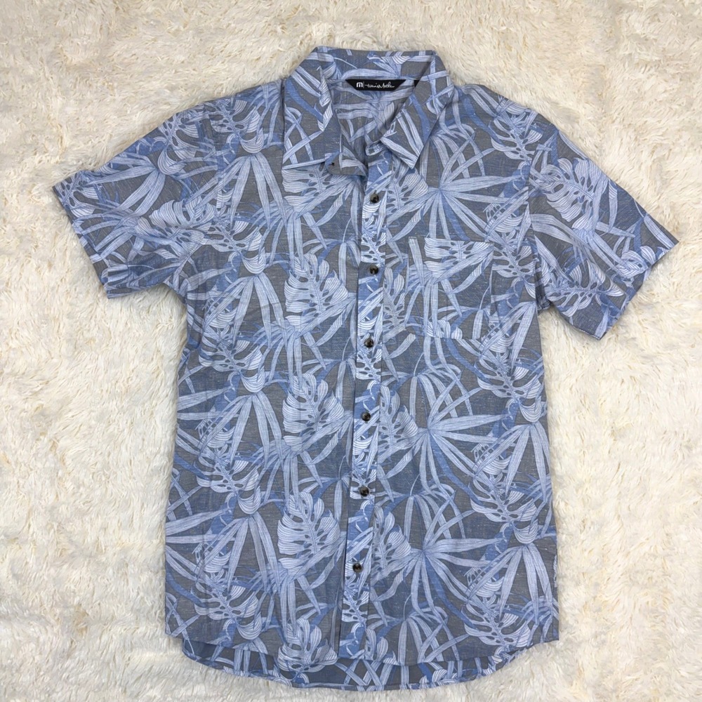 NWOT Travis Mathew Button Down Mens Medium Tropical Palm Leaf Stretch Vacation - Picture 1 of 5